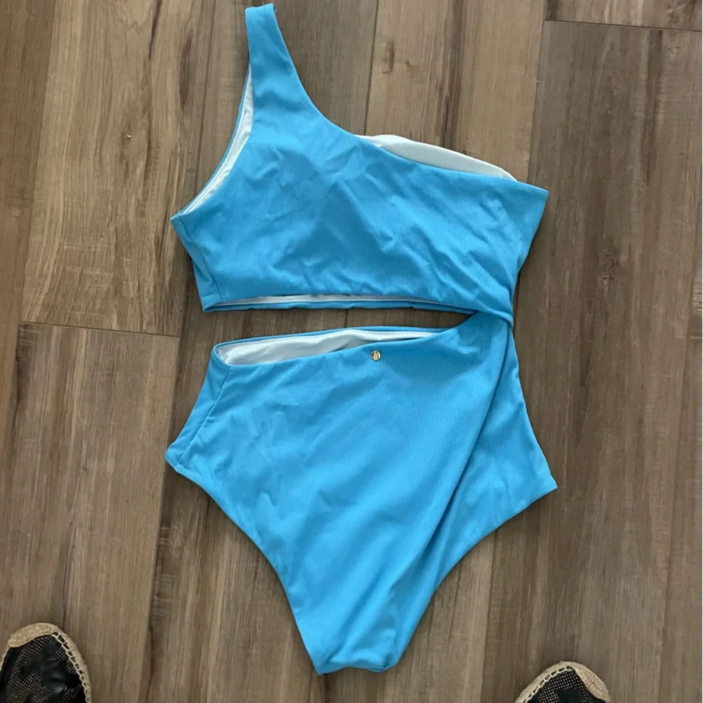 Blue one shoulder cutout swimsuit size L Victoria’s Secret Swim